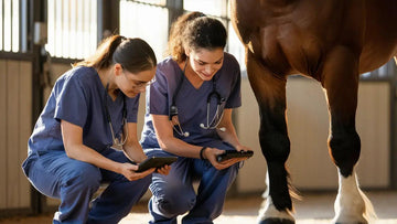 2 vetenarians doing a pemf horse treatment to improve healing