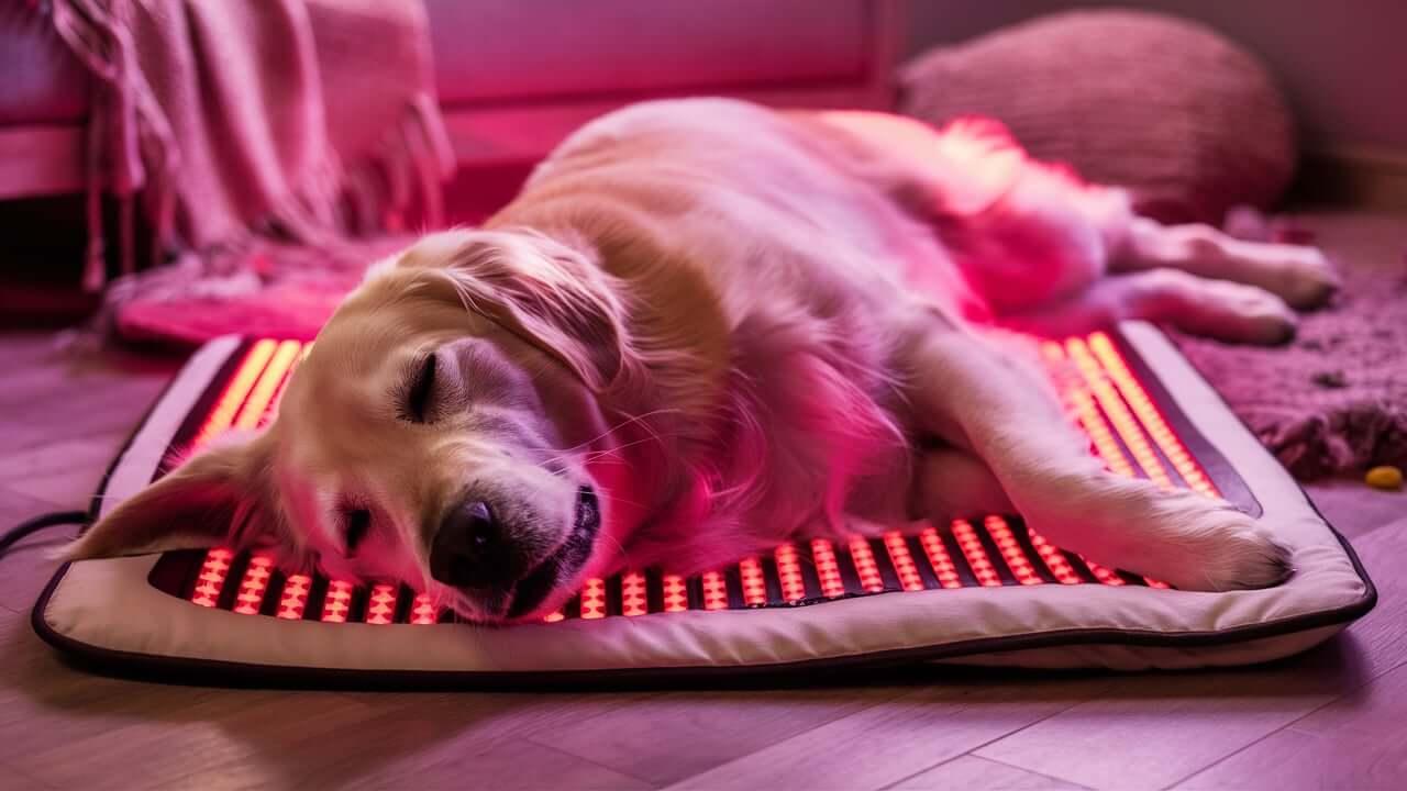 Happy dog after a successful red light therapy session, showcasing benefits.