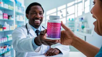 a doctor passing a client a megasporebiotic product supplement