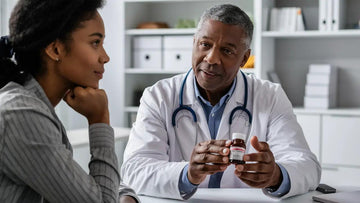 a doctor talking with a client about how pre and probiotic supplements are great for gut health