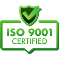 ISO 9001 certified badge with green shield and checkmark symbol.