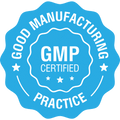 GMP certified badge for Good Manufacturing Practice compliance in blue design.