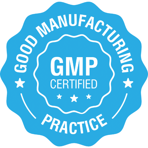 GMP certified badge for Good Manufacturing Practice compliance in blue design.