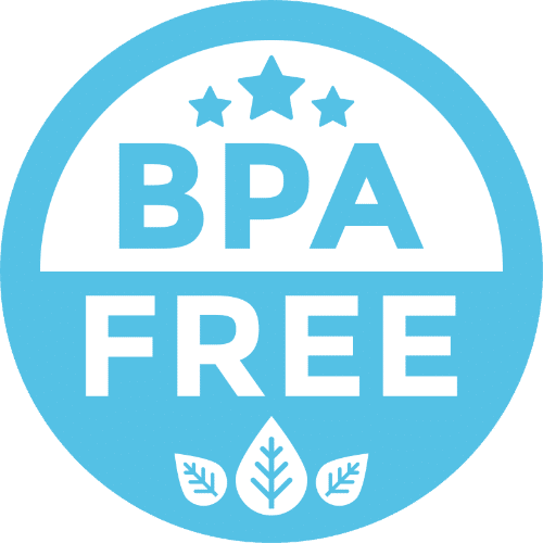 BPA free badge with stars and leaf design in blue and white colors.