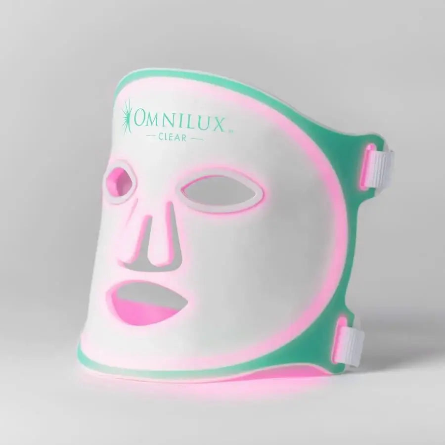 Omnilux Clear LED red light therapy mask for acne care, FDA-cleared and dermatologist-recommended, best red light therapy mask Canada