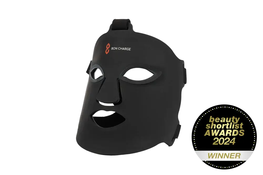 Bon Charge Red Light Face Mask with Beauty Shortlist Award 2024 winner badge, advanced red light therapy for skincare rejuvenation.