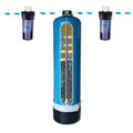 Diagram of Echo Pure Whole Home Water Filter showcasing filtration process with arrows indicating water flow through the system.