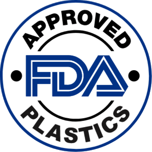 FDA approved plastics logo in blue and black.