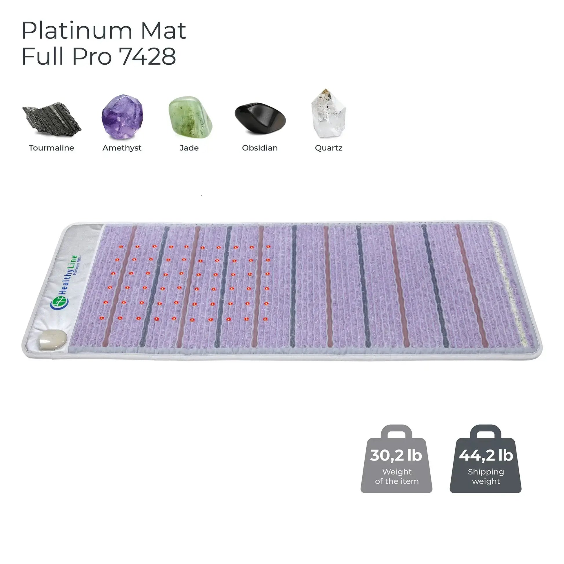 Healthyline Platinum Mat™ Pro PLUS 7428 with gemstones and weights, featuring advanced PEMF technology for wellness enhancement.