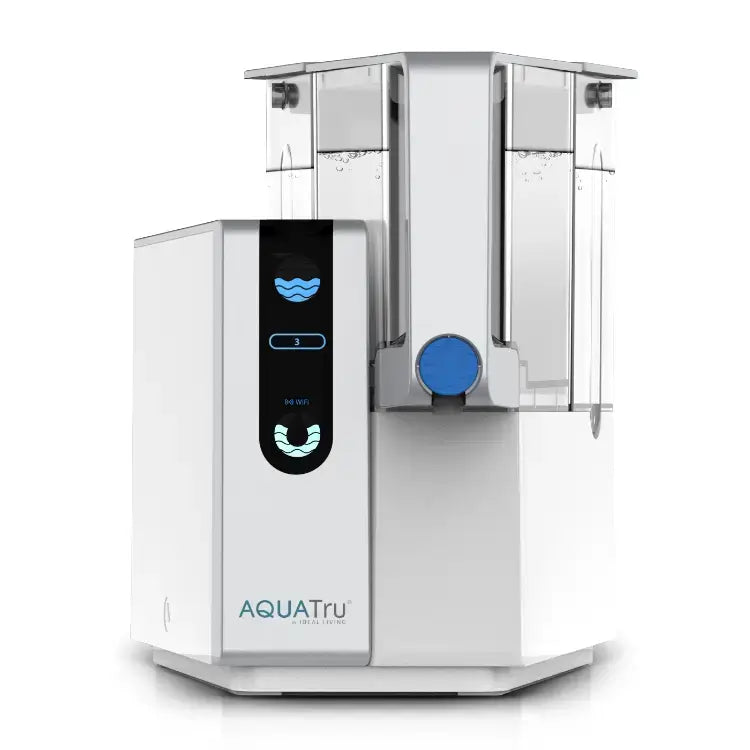 AquaTru Classic Countertop Reverse Osmosis Water Purifier with 4-stage filtration system for clean, purified water.