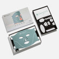 Omnilux Red Light Therapy Mask for Men with components in packaging, LED skincare solution for rejuvenating male skin.