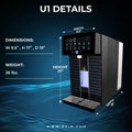 RKIN U1 Countertop Reverse Osmosis Water Filter and Hydrogen Water Machine with dimensions W 9.5